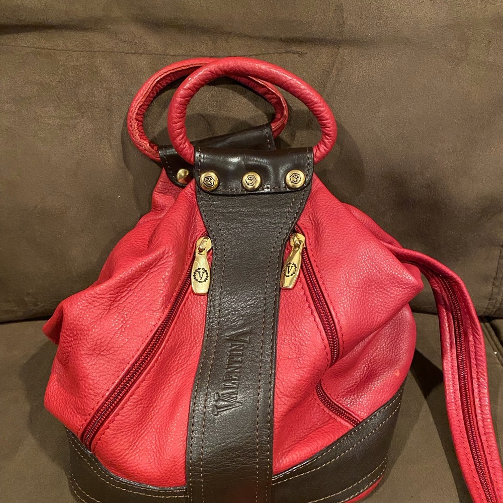 Vintage Valentina Red Leather Tote Bag